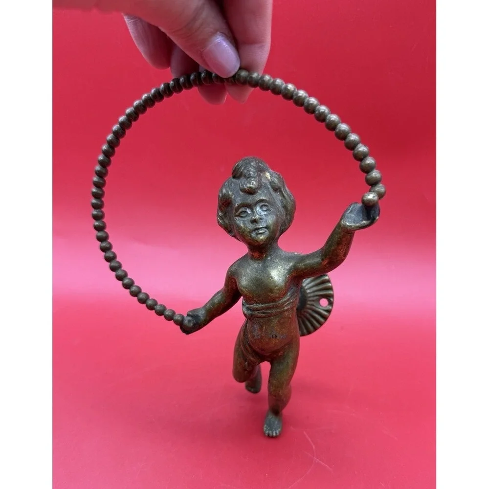 Vintage/Antique Solid Brass Cherub Putto Wall Mount Figure Architectural Decor